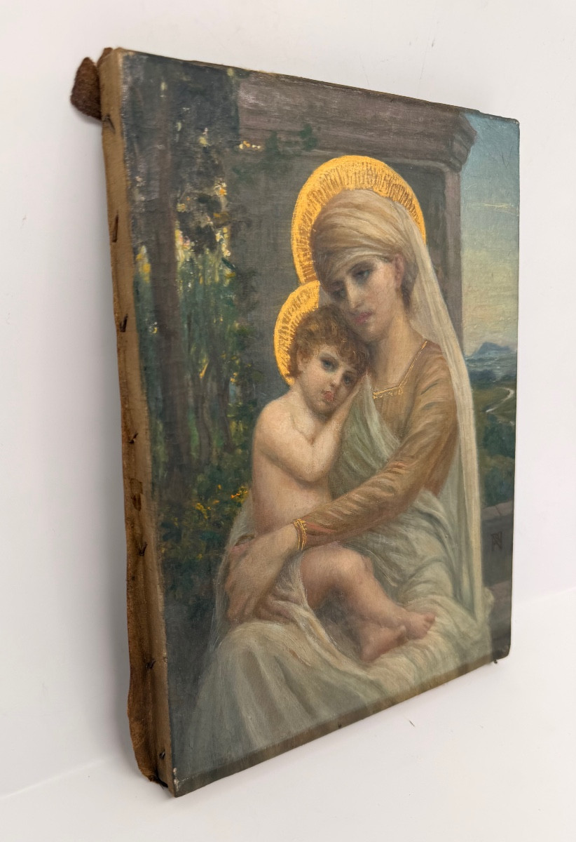Napoleon Parisiani Olio su tela, 1909. Vergine con Bambino-photo-2