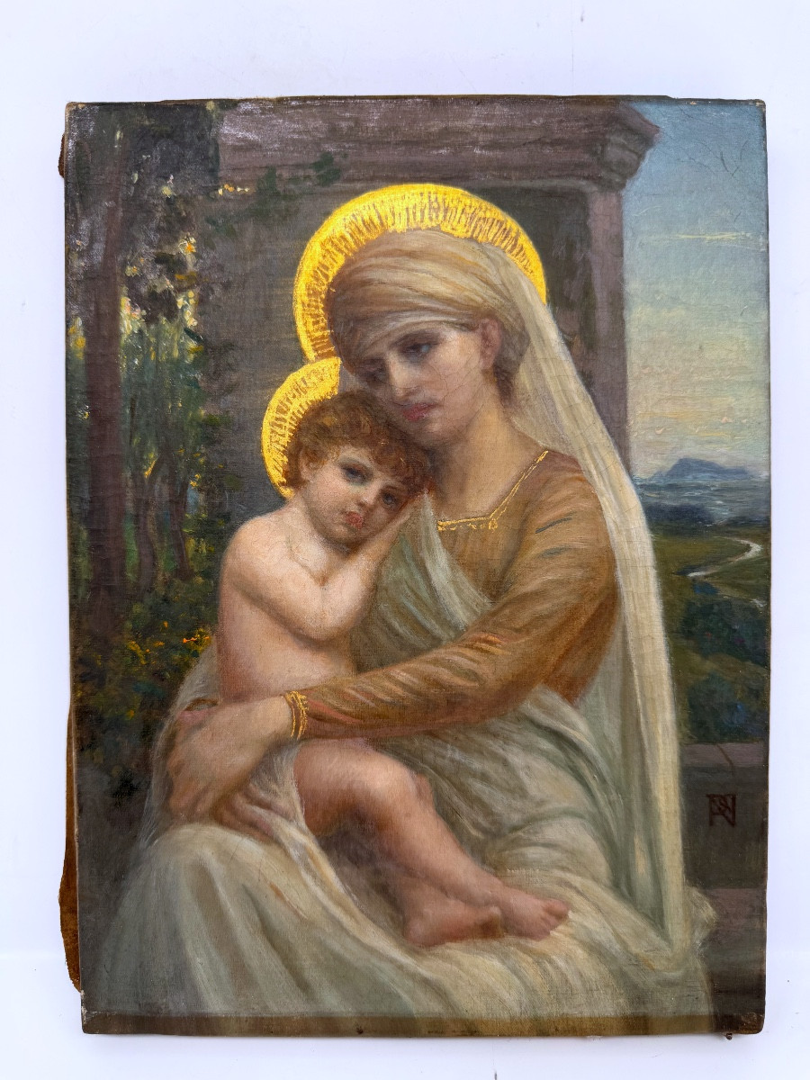 Napoleon Parisiani Olio su tela, 1909. Vergine con Bambino-photo-4