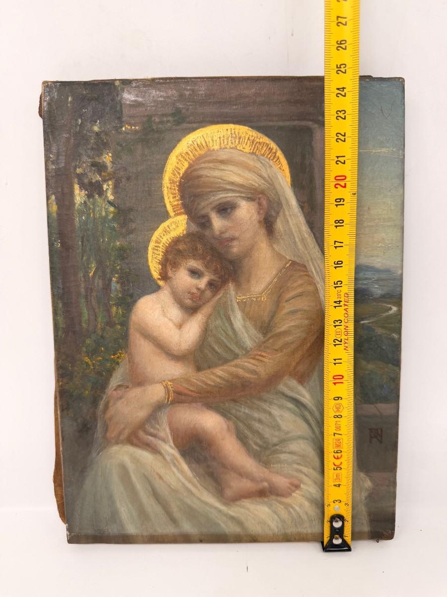 Napoleon Parisiani Olio su tela, 1909. Vergine con Bambino-photo-3