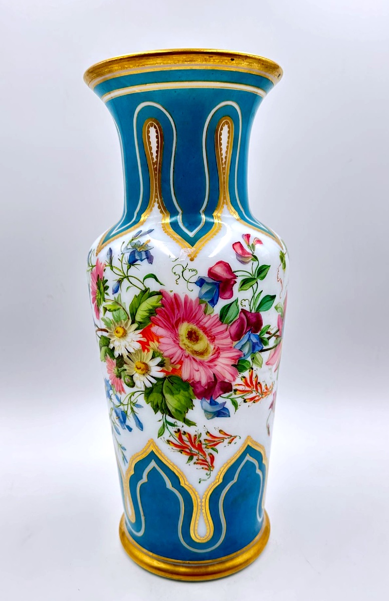 XIX eme Vaso in vetro opalino francese di Jean François Robert, vaso grande-photo-2