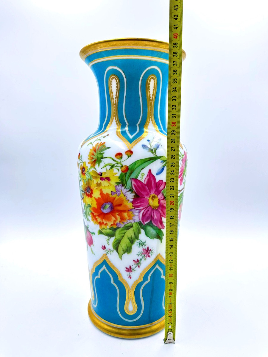 XIX eme Vaso in vetro opalino francese di Jean François Robert, vaso grande-photo-1