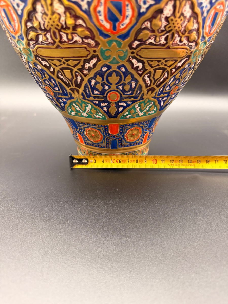 Vaso orientalista Alhambra, grande formato, colori vivaci, calligrafia. XIX secolo.-photo-4