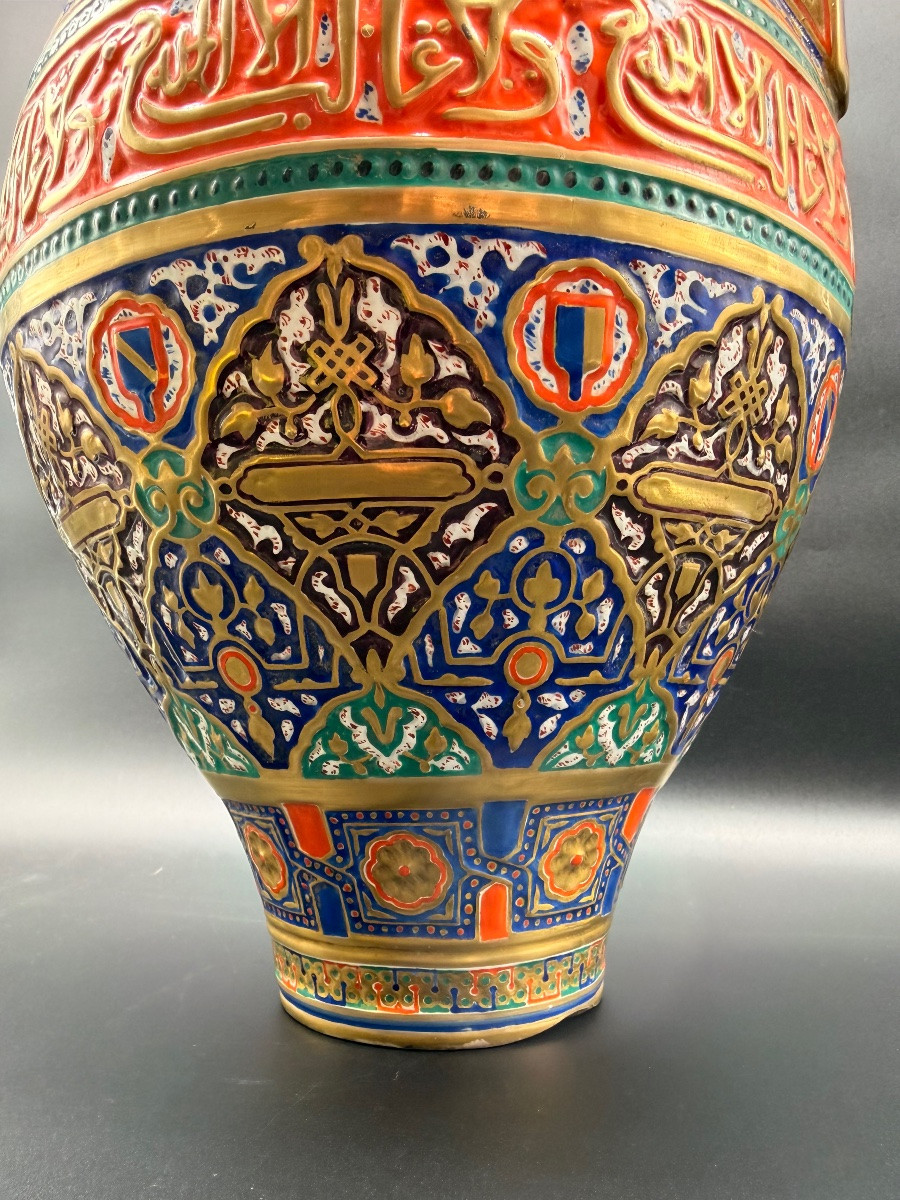 Vaso orientalista Alhambra, grande formato, colori vivaci, calligrafia. XIX secolo.-photo-8