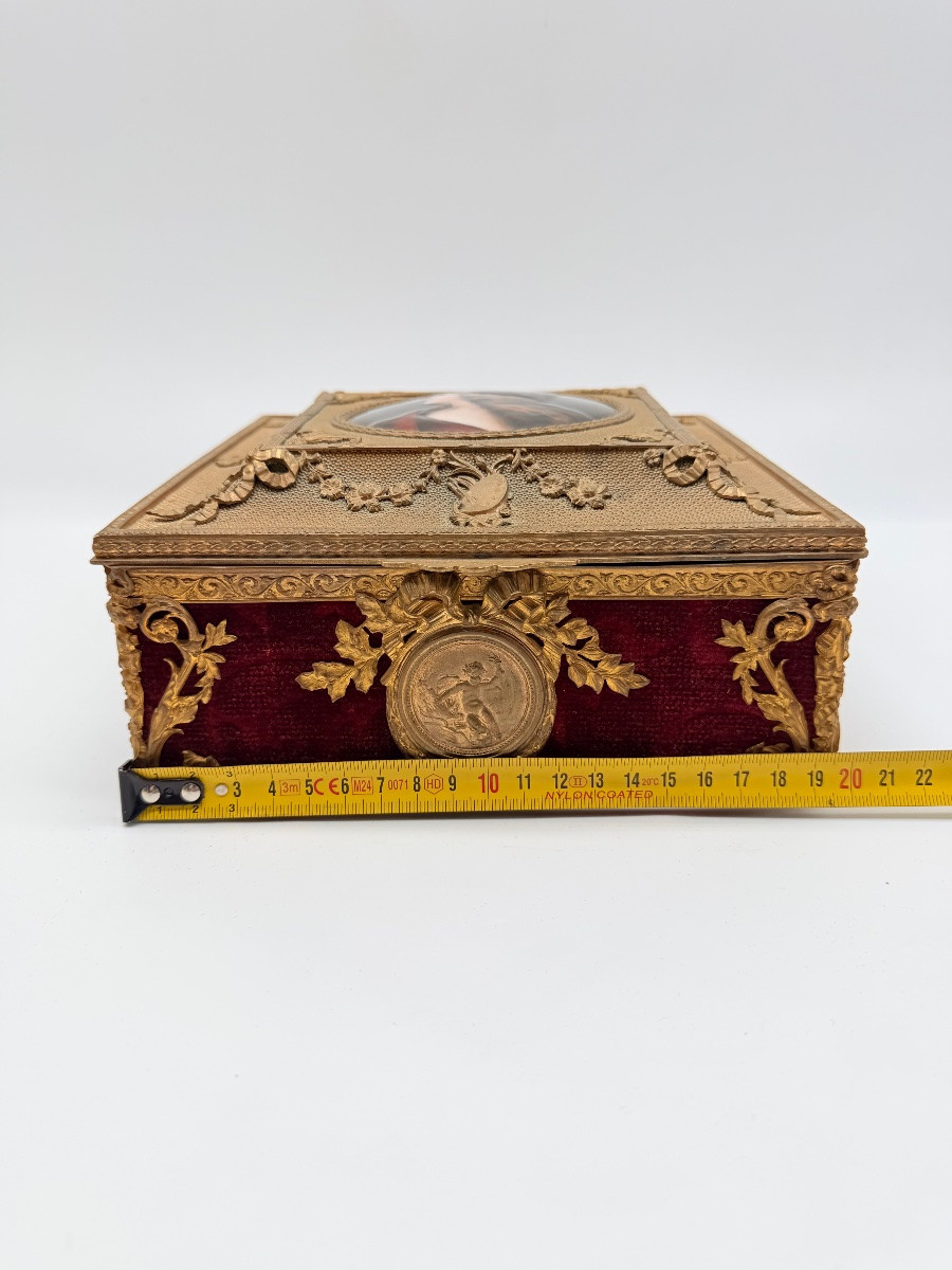 Grande cofanetto dell'Impero francese in bronzo dorato e smalto di Limoges, XIX secolo-photo-3