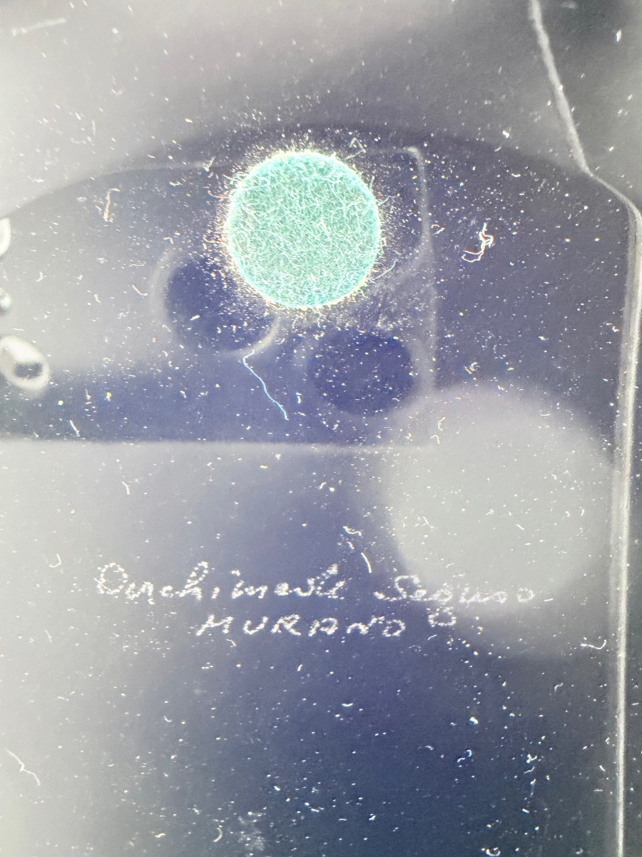 MURANO di Archimede Seguso - set in vetro artistico italiano con vortici neri e rossi, firmato-photo-4