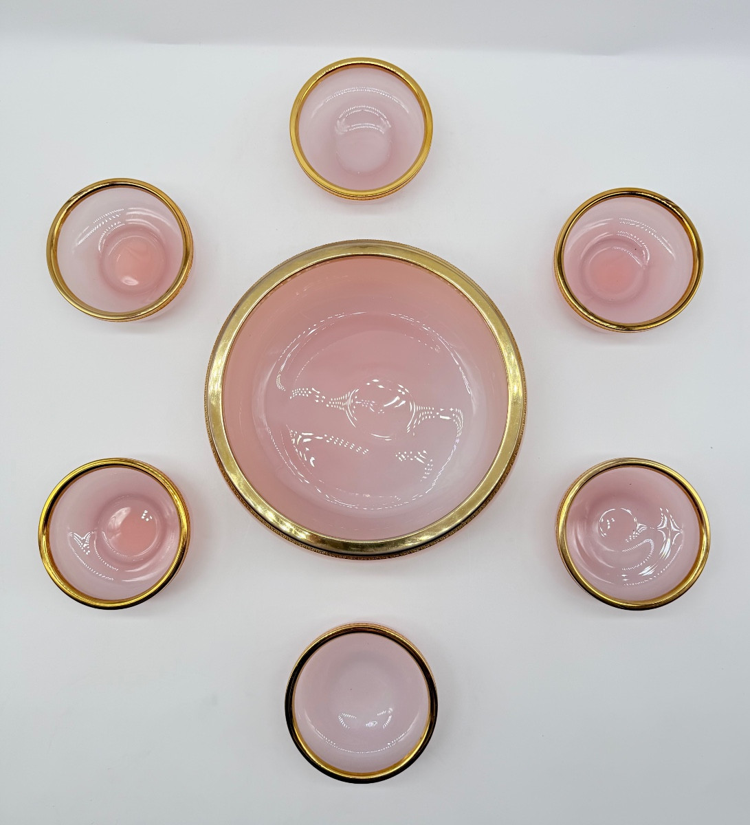 Set di vetro opalino di Murano 6 bicchieri e ciotola grande-photo-2