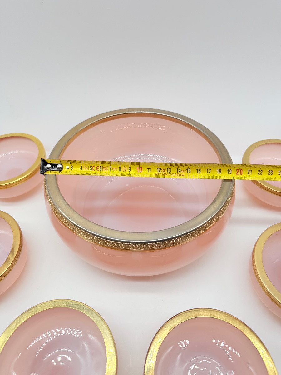 Set di vetro opalino di Murano 6 bicchieri e ciotola grande-photo-2