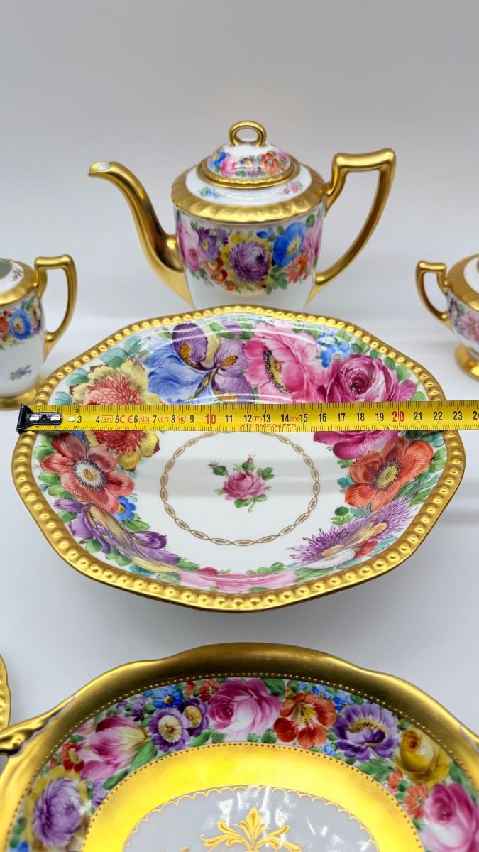 Servizio da caffè per 6 persone, porcellana di Dresda con decorazioni floreali e dorature.-photo-4