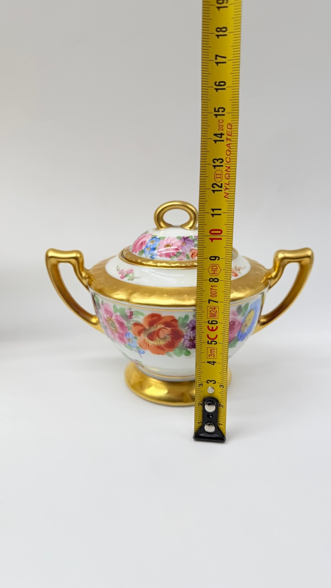 Servizio da caffè per 6 persone, porcellana di Dresda con decorazioni floreali e dorature.-photo-5
