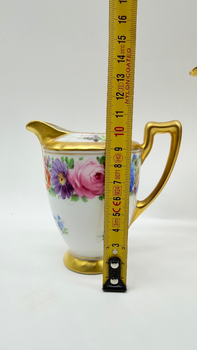 Servizio da caffè per 6 persone, porcellana di Dresda con decorazioni floreali e dorature.-photo-6
