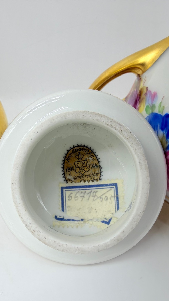 Servizio da caffè per 6 persone, porcellana di Dresda con decorazioni floreali e dorature.-photo-8