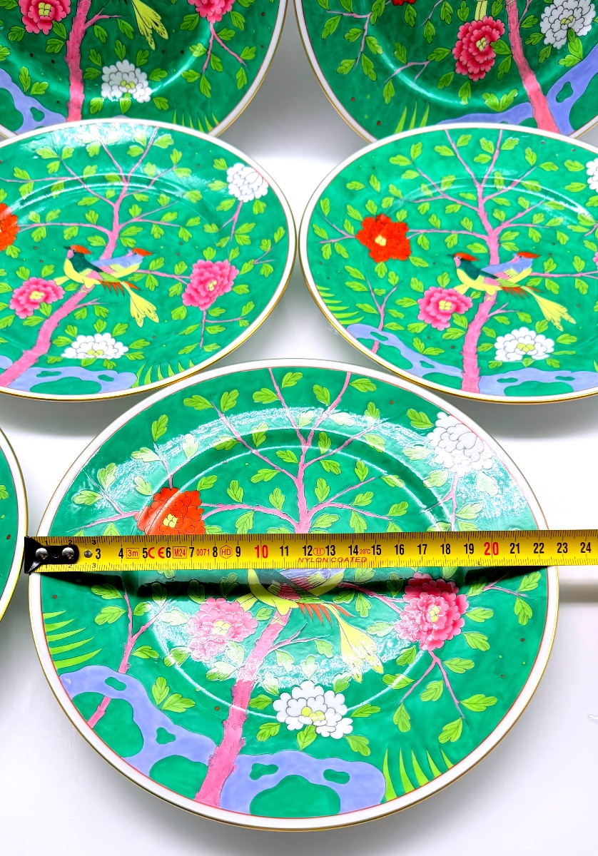 Servizio di 8 piatti in porcellana Herend Macao Verdi Chinoiserie Mandarin-photo-1