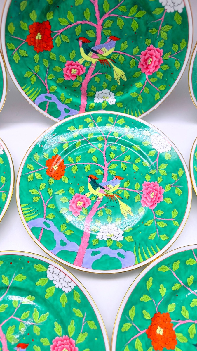 Servizio di 8 piatti in porcellana Herend Macao Verdi Chinoiserie Mandarin-photo-4