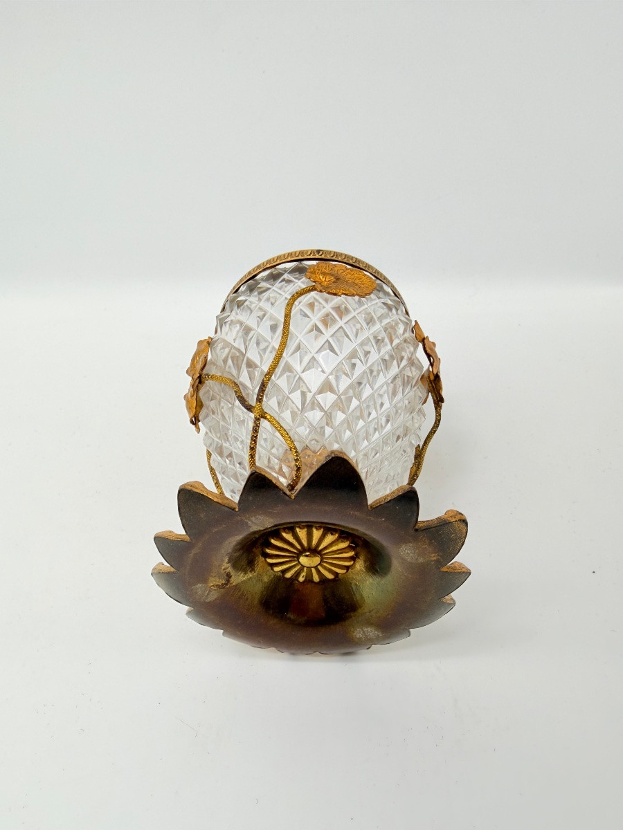 Vaso in cristallo Baccarat con ornamento floreale in bronzo, Art Nouveau-photo-2