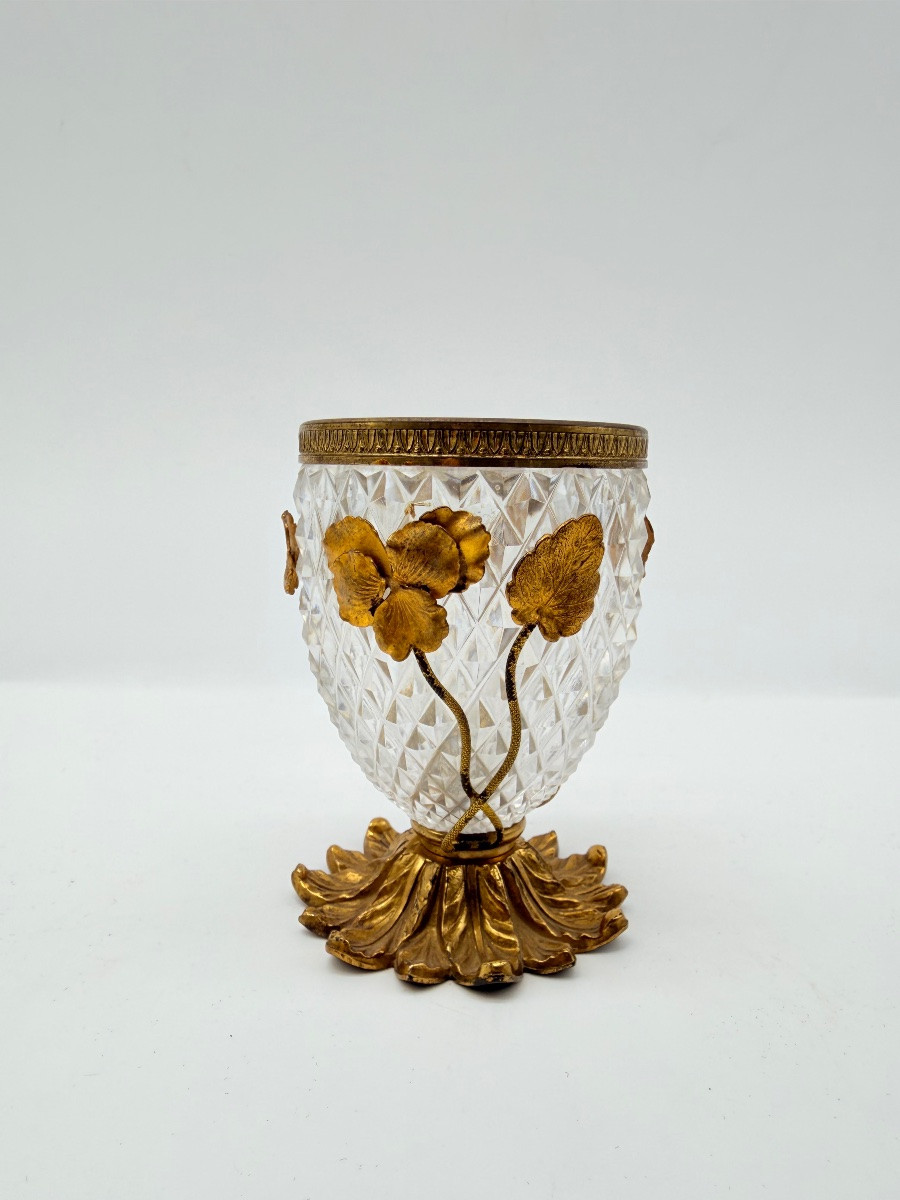 Vaso in cristallo Baccarat con ornamento floreale in bronzo, Art Nouveau-photo-3