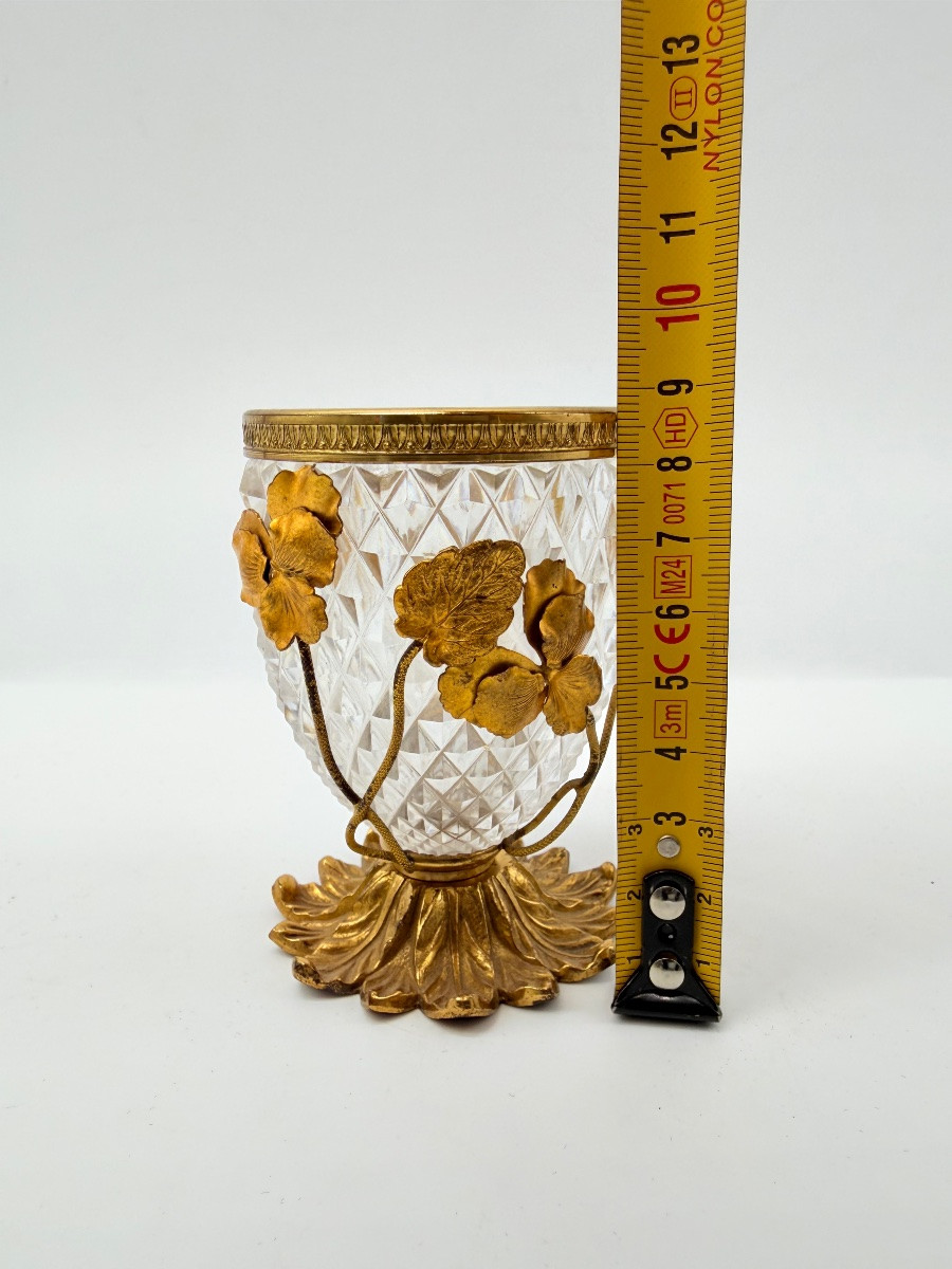 Vaso in cristallo Baccarat con ornamento floreale in bronzo, Art Nouveau-photo-1