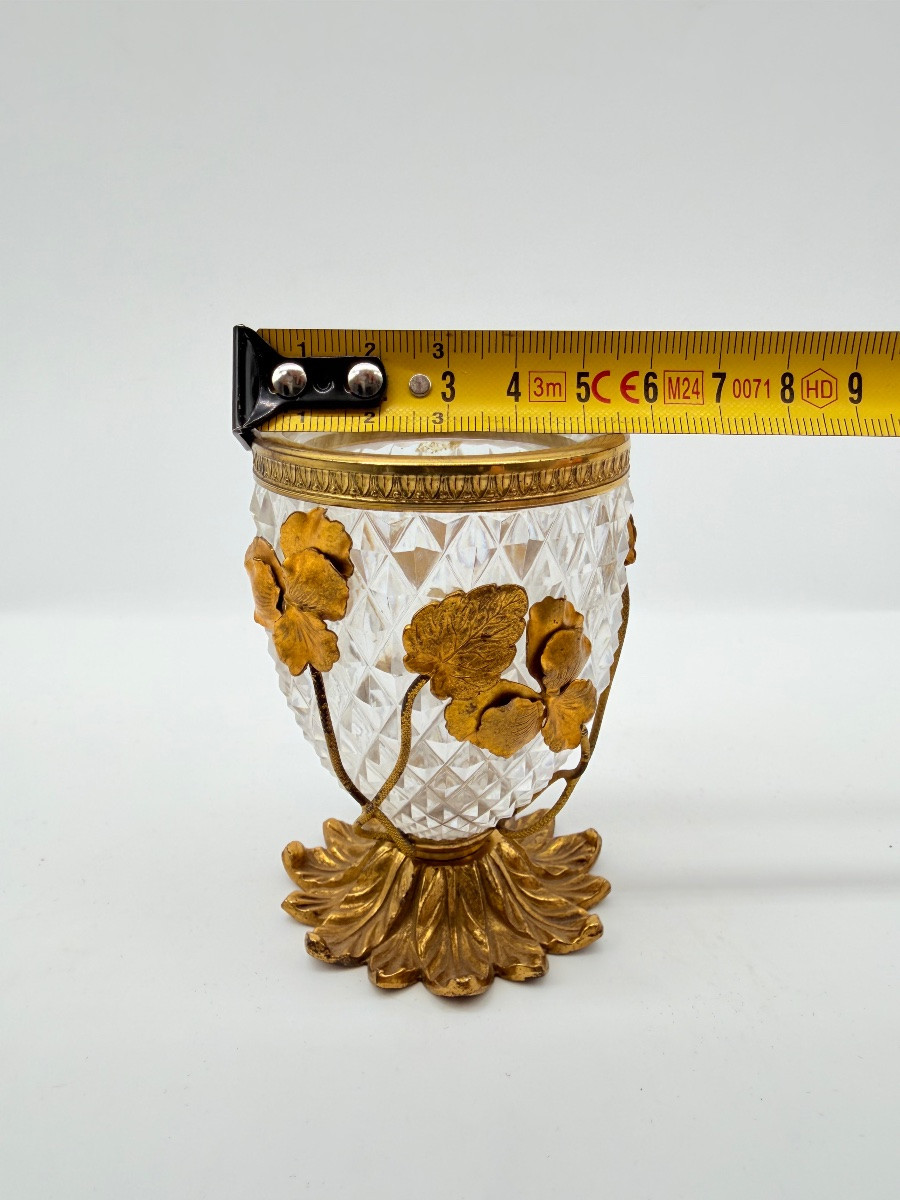 Vaso in cristallo Baccarat con ornamento floreale in bronzo, Art Nouveau-photo-2