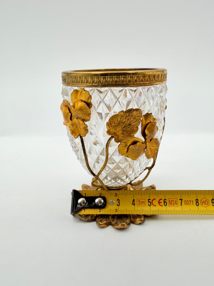 Vaso in cristallo Baccarat con ornamento floreale in bronzo, Art Nouveau-photo-3