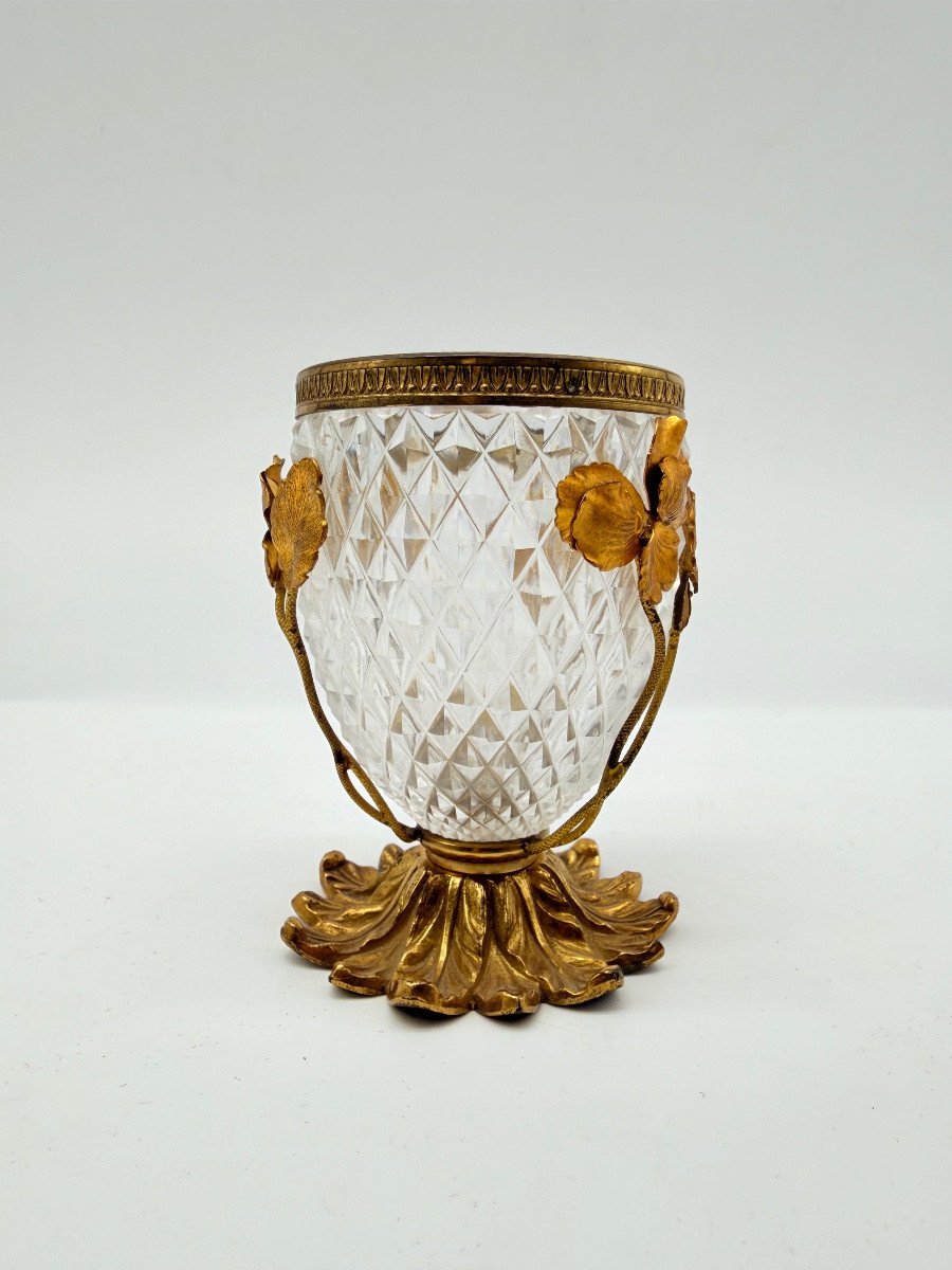 Vaso in cristallo Baccarat con ornamento floreale in bronzo, Art Nouveau-photo-7
