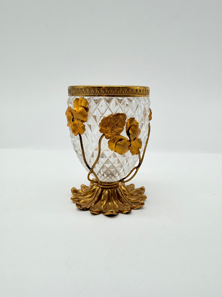 Vaso in cristallo Baccarat con ornamento floreale in bronzo, Art Nouveau-photo-8