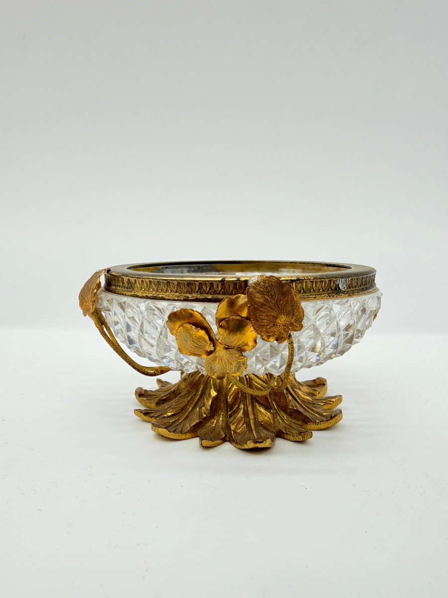 Coppa in cristallo Baccarat bronzo dorato con ornamenti floreali, Art Nouveau  -photo-2
