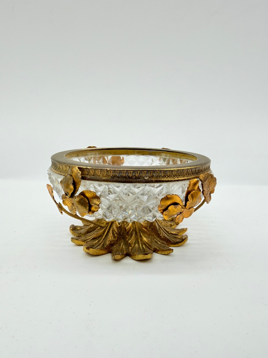 Coppa in cristallo Baccarat bronzo dorato con ornamenti floreali, Art Nouveau  -photo-4