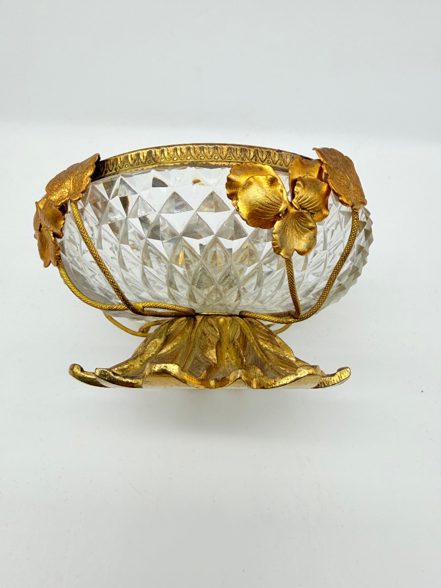 Coppa in cristallo Baccarat bronzo dorato con ornamenti floreali, Art Nouveau  