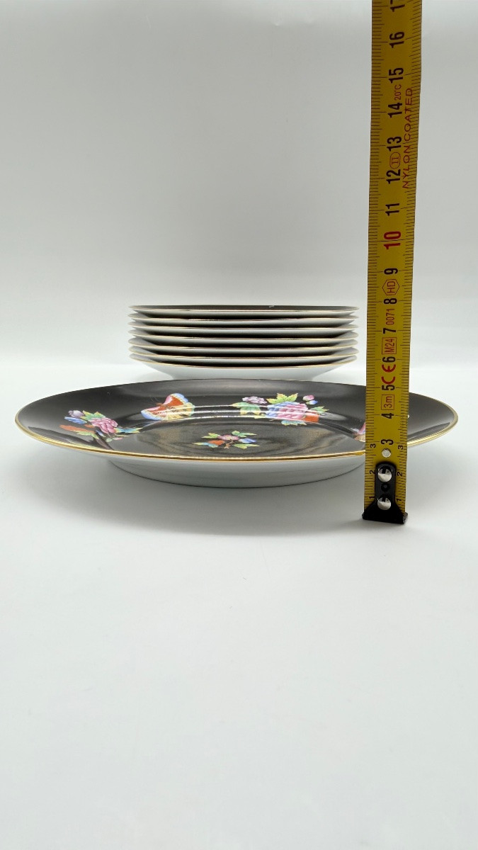 HEREND Piatto 6 portate Nero Victoria o motivo floreale Farfalla-photo-1