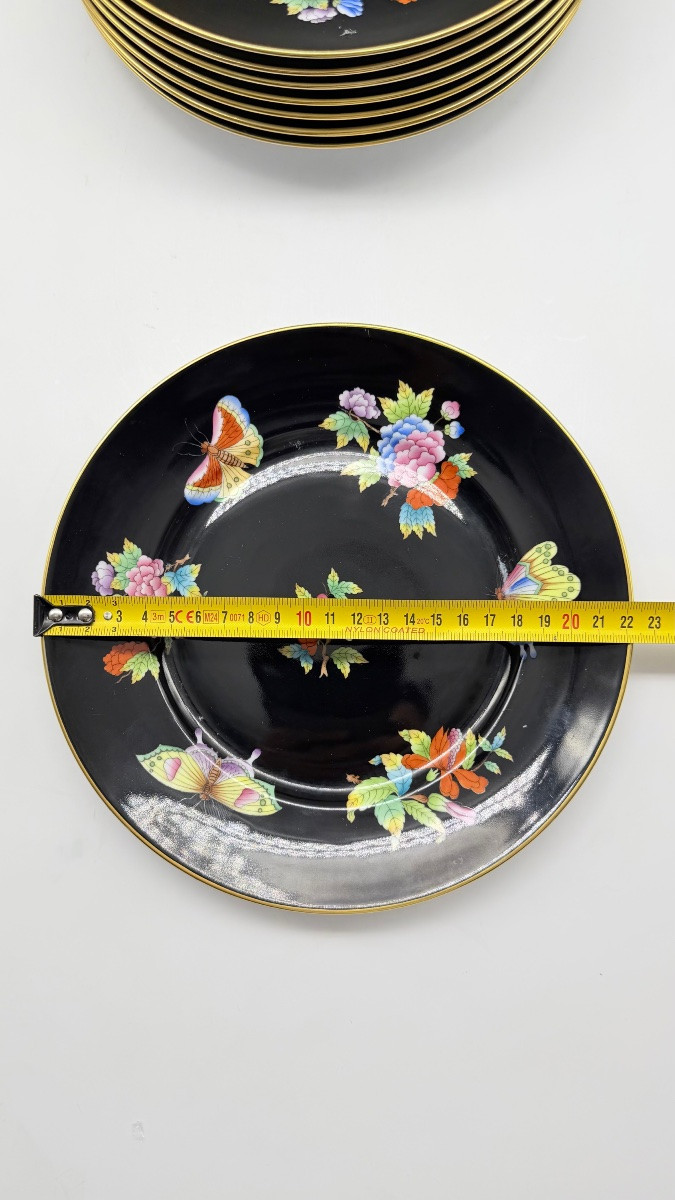 HEREND Piatto 6 portate Nero Victoria o motivo floreale Farfalla-photo-2