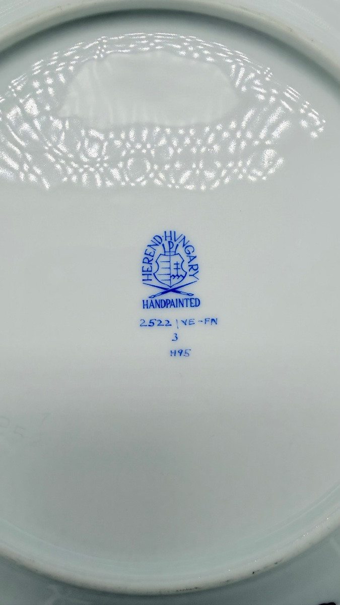 HEREND Piatto 6 portate Nero Victoria o motivo floreale Farfalla-photo-3