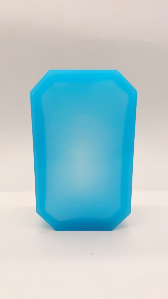 Vaso da giardino ottagonale in stile Art Déco in opalina blu francese, con struttura in metallo-photo-4