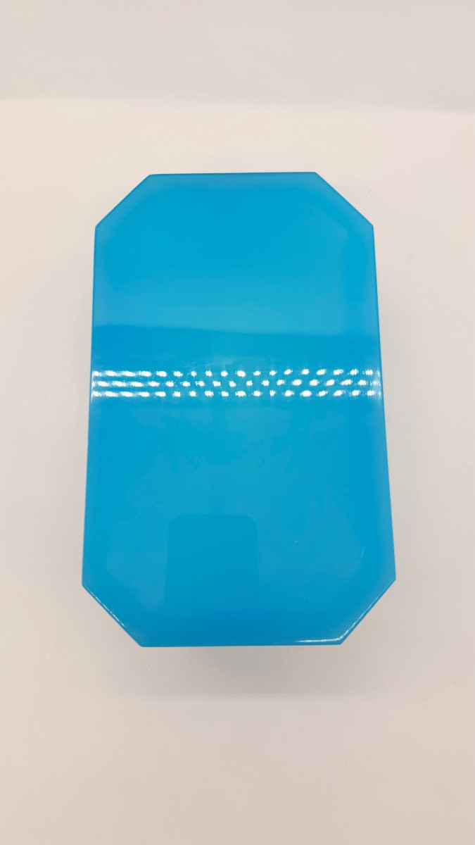 Vaso da giardino ottagonale in stile Art Déco in opalina blu francese, con struttura in metallo-photo-6