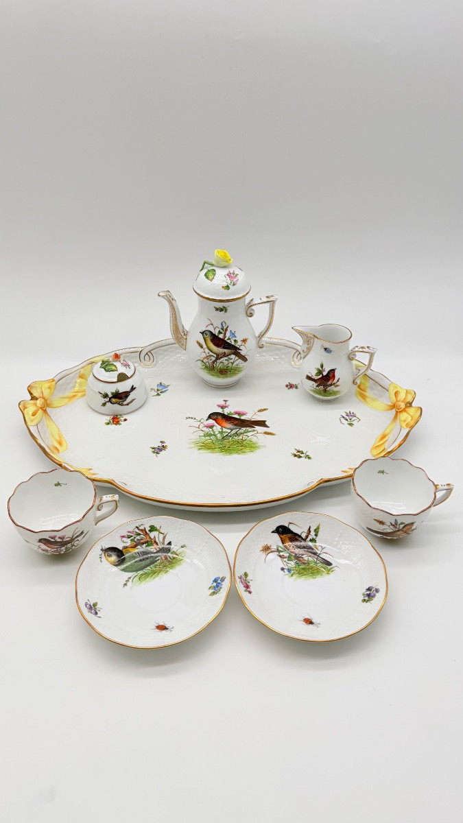 Servizio da caffè Herend Rotchild “Tête-à-Tête” con vassoio, per due persone, bordato d'oro-photo-2