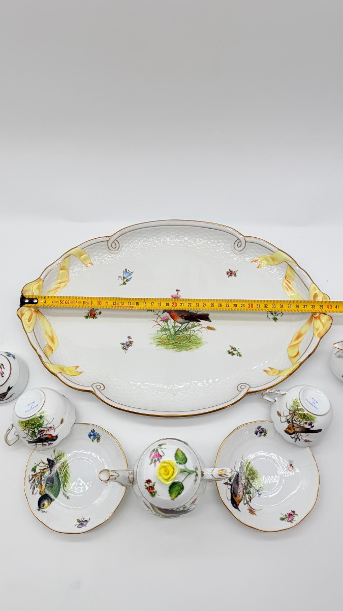 Servizio da caffè Herend Rotchild “Tête-à-Tête” con vassoio, per due persone, bordato d'oro-photo-1