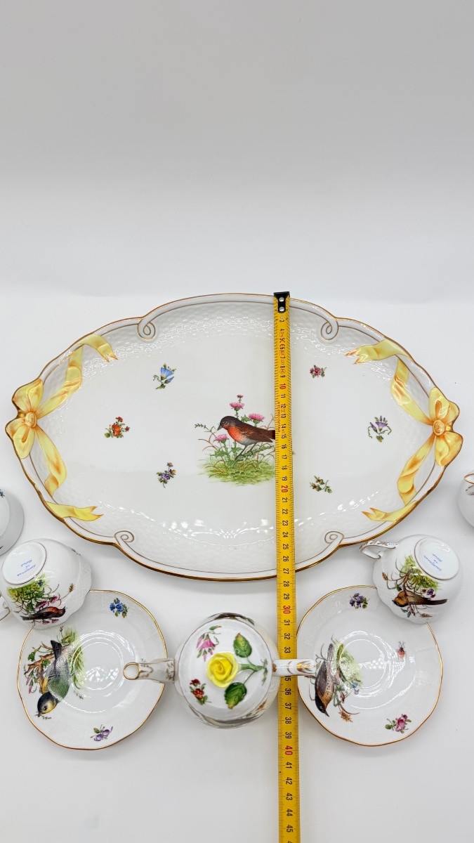 Servizio da caffè Herend Rotchild “Tête-à-Tête” con vassoio, per due persone, bordato d'oro-photo-2