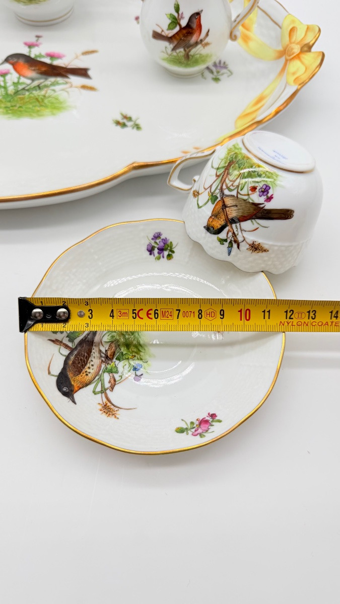 Servizio da caffè Herend Rotchild “Tête-à-Tête” con vassoio, per due persone, bordato d'oro-photo-3