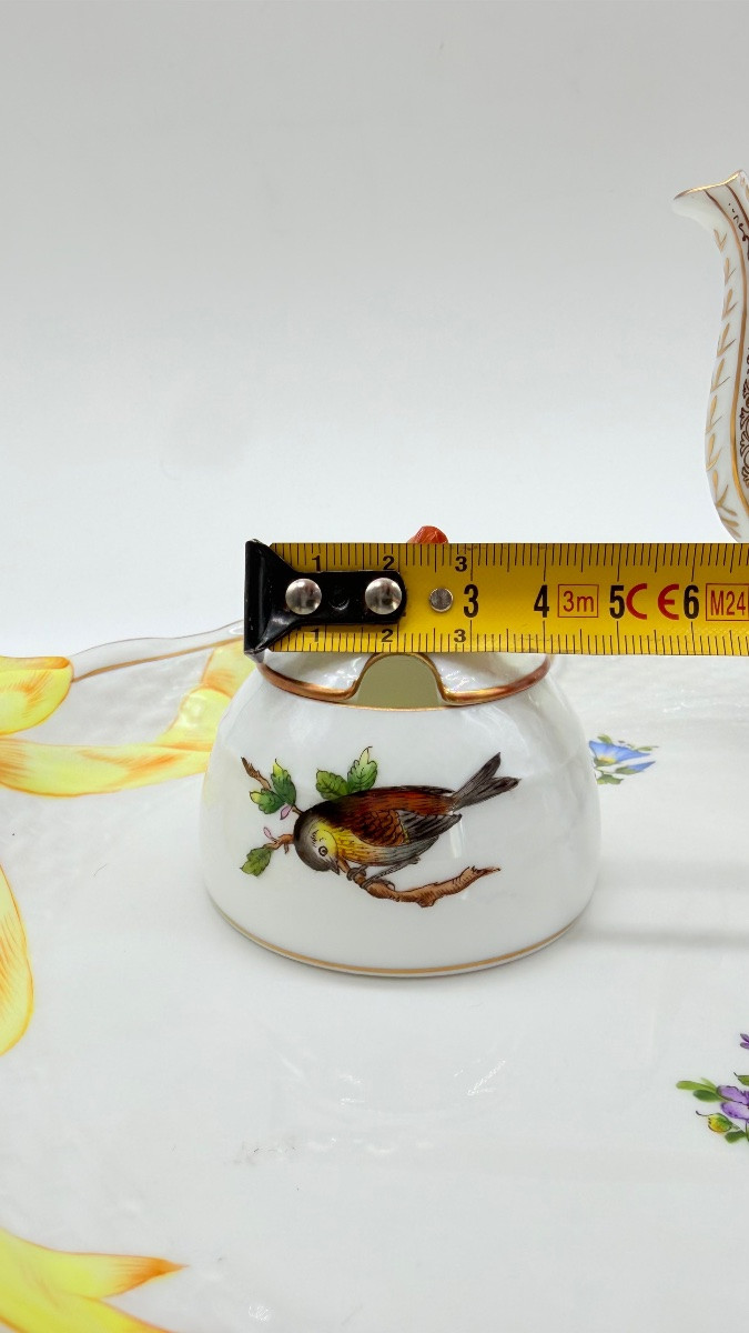 Servizio da caffè Herend Rotchild “Tête-à-Tête” con vassoio, per due persone, bordato d'oro-photo-5