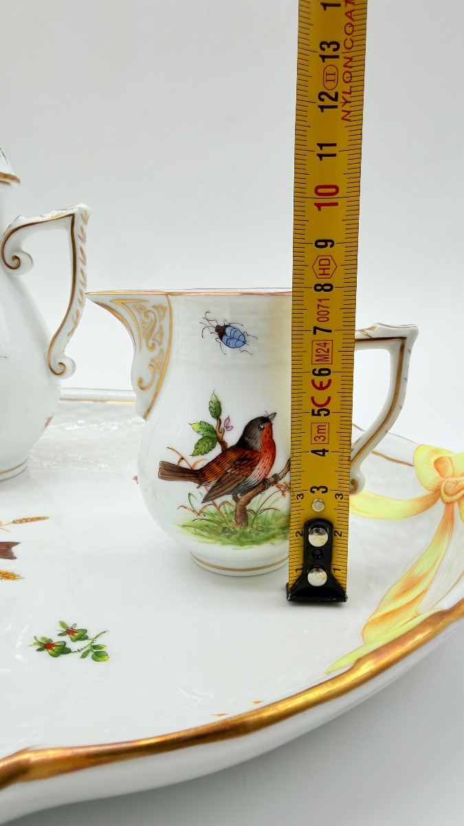 Servizio da caffè Herend Rotchild “Tête-à-Tête” con vassoio, per due persone, bordato d'oro-photo-6