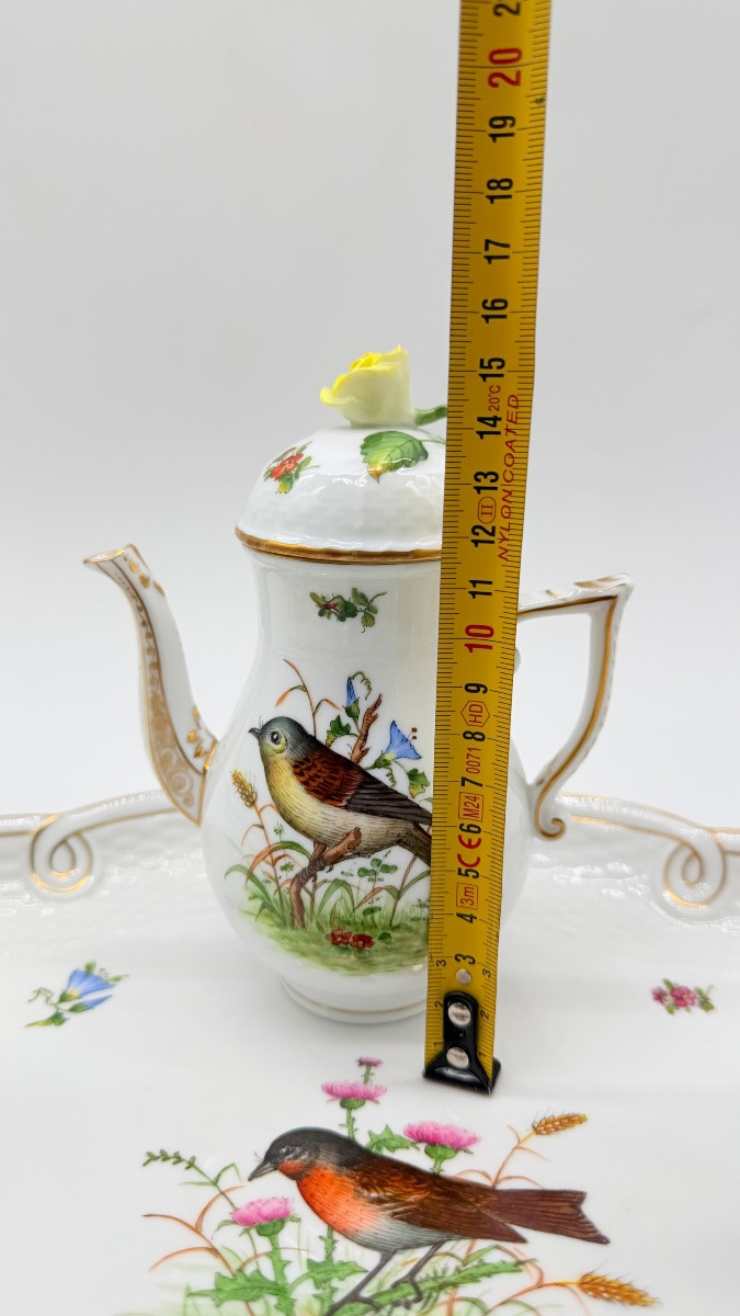 Servizio da caffè Herend Rotchild “Tête-à-Tête” con vassoio, per due persone, bordato d'oro-photo-7