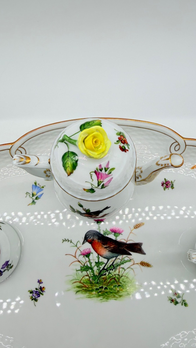 Servizio da caffè Herend Rotchild “Tête-à-Tête” con vassoio, per due persone, bordato d'oro-photo-8