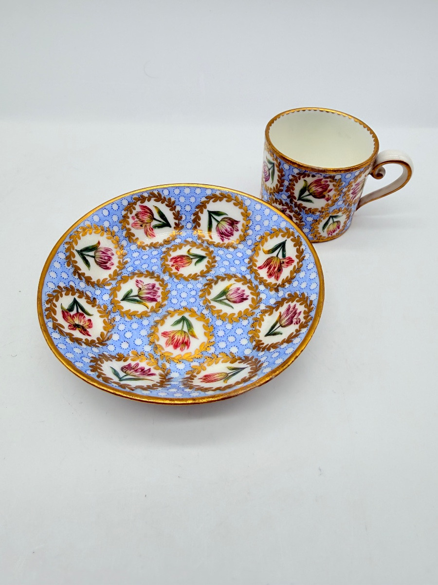 Porcellana di Sèvres Tazza e piattino con decorazione policroma a tulipani, XVIII secolo-photo-2
