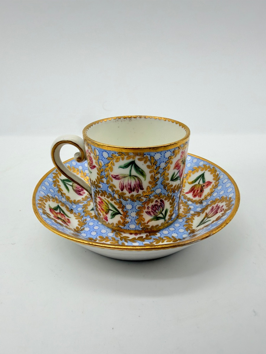 Porcellana di Sèvres Tazza e piattino con decorazione policroma a tulipani, XVIII secolo-photo-4