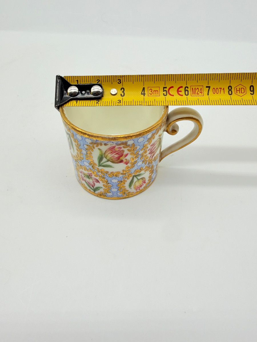 Porcellana di Sèvres Tazza e piattino con decorazione policroma a tulipani, XVIII secolo-photo-2