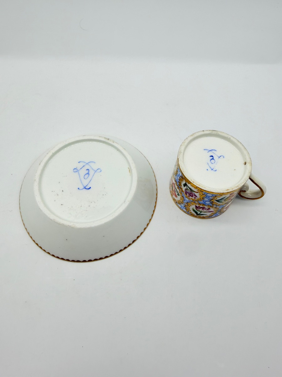 Porcellana di Sèvres Tazza e piattino con decorazione policroma a tulipani, XVIII secolo-photo-6