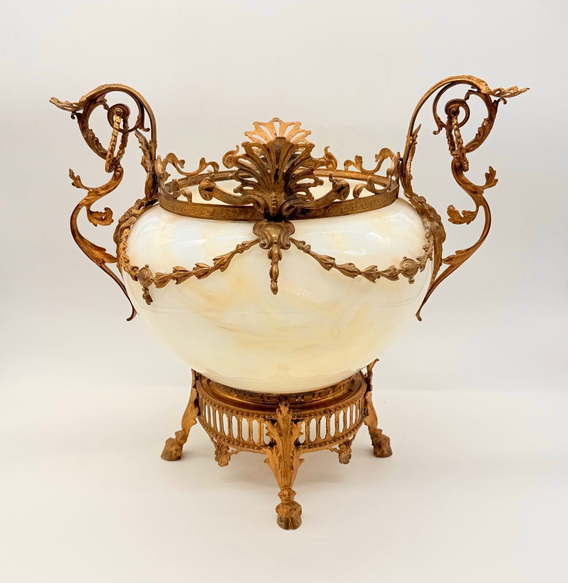 Vasi da tavolo francesi in vetro opalino e bronzo dorato, molto grandi e insoliti, XIX secolo-photo-2