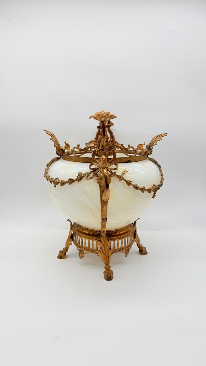 Vasi da tavolo francesi in vetro opalino e bronzo dorato, molto grandi e insoliti, XIX secolo-photo-3