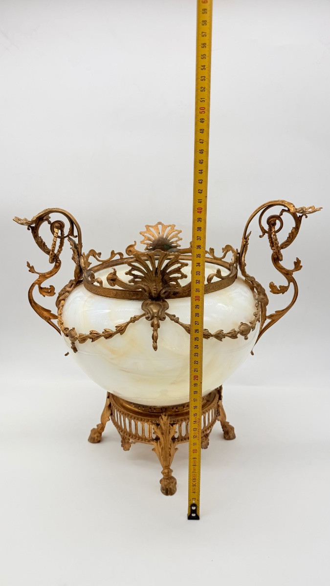 Vasi da tavolo francesi in vetro opalino e bronzo dorato, molto grandi e insoliti, XIX secolo-photo-1