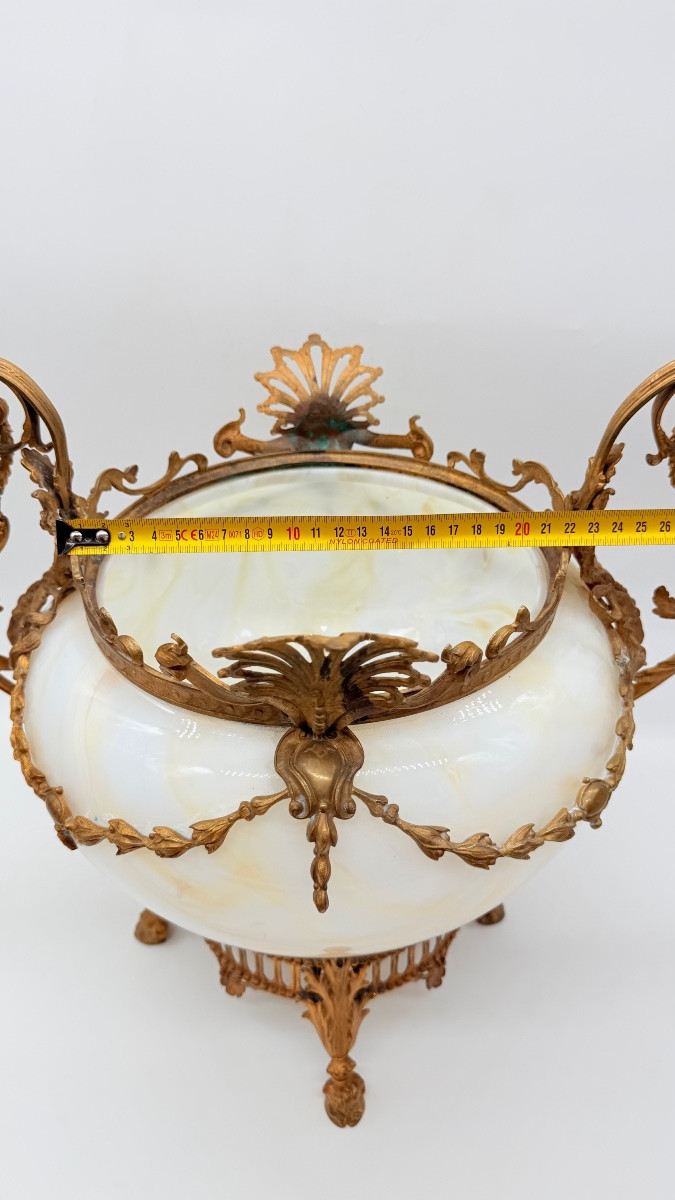 Vasi da tavolo francesi in vetro opalino e bronzo dorato, molto grandi e insoliti, XIX secolo-photo-2