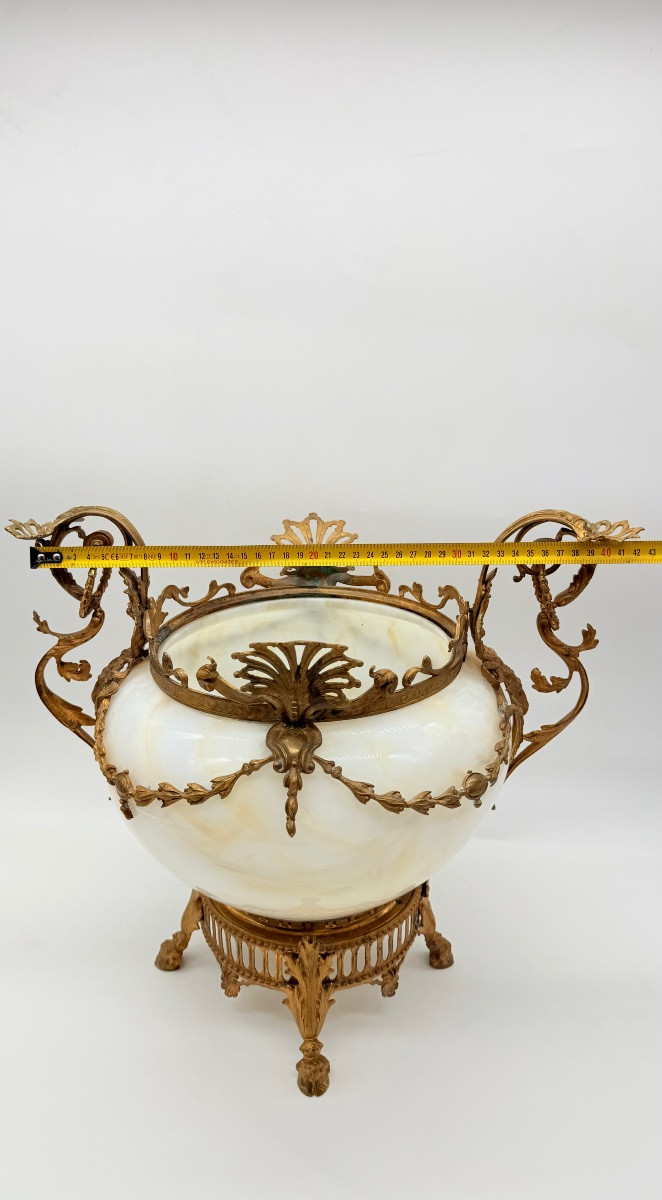 Vasi da tavolo francesi in vetro opalino e bronzo dorato, molto grandi e insoliti, XIX secolo-photo-3