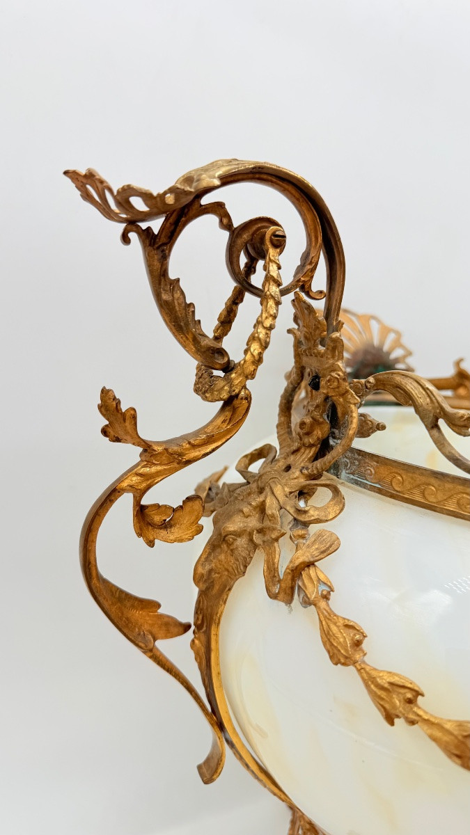 Vasi da tavolo francesi in vetro opalino e bronzo dorato, molto grandi e insoliti, XIX secolo-photo-7